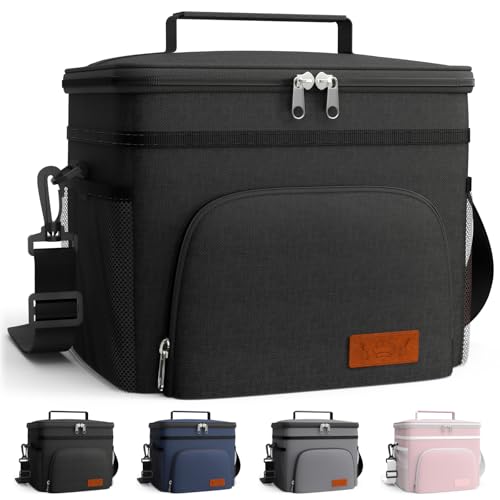 HOTOR Insulated Lunch Box for Men & Women - Leak-Proof Cooler Lunch Bag with 4 Pockets, Adjustable Strap, Ideal for Work, Picnic, Travel - Large, Black, 15.0"×12.2"×11.0" - color: Black, size: 33l - 1 Tier