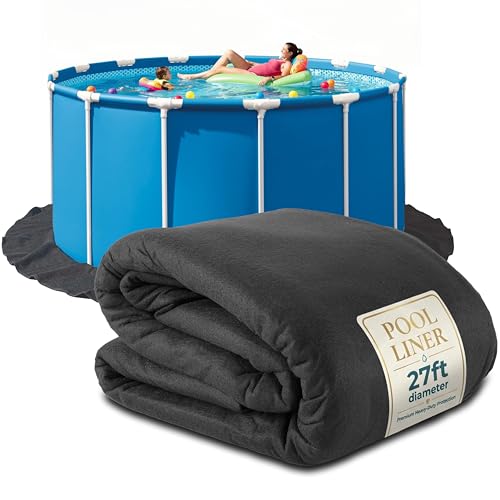 Above Ground Pool Liner Pad, 27' Foot Round, Pre-Cut Heavy Duty Outdoor Pool Pads for Above Ground Pools, Black Swimming Pool Liners for Padding and Protection, Thick Pool Mats to Prevent Punctures - size: 27 Feet