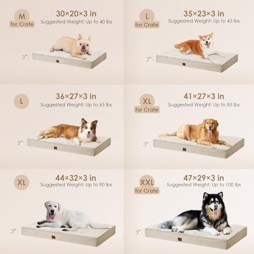 EHEYCIGA Waterproof Dog Bed Memory Foam 41x27, Orthopedic Dog Beds Mat for Extra Large Dogs with Removable Cover, Beige - color: Beige, size: 44.0"L x 32.0"W x 3.0"Th