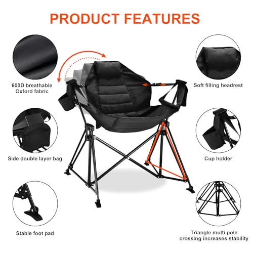 Hammock Camping Chair Folding 350lbs Foldable Portable Rocking Chairs for Adults Outside Swinging Camp with Stand Lawn Garden Hanging Outdoor - color: Beige