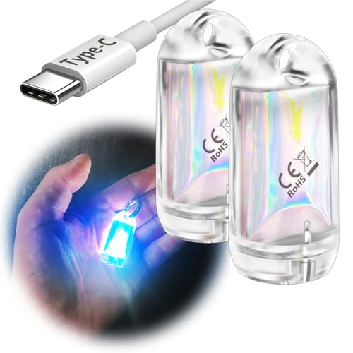 USB Mini LED Lantern, 2 Pack Waterproof EDC Keychain LED Flashlight for Camping, Type-C Rechargeable Battery Small Stick Lamp Puck Dog Collar Torch Light (Blue+Red) - color: Blue+Red