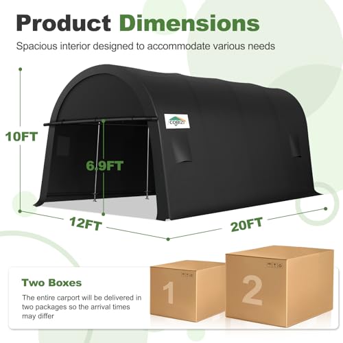 COBIZI Carport Canopy 12x20 Heavy Duty Portable Garage, All-Season Portable Car Ports & Outdoor Storage Shed, Galvanized Frame Vehicle Shelter with Removable Doors and Vents - color: Dark Gray, size: 12'x20'