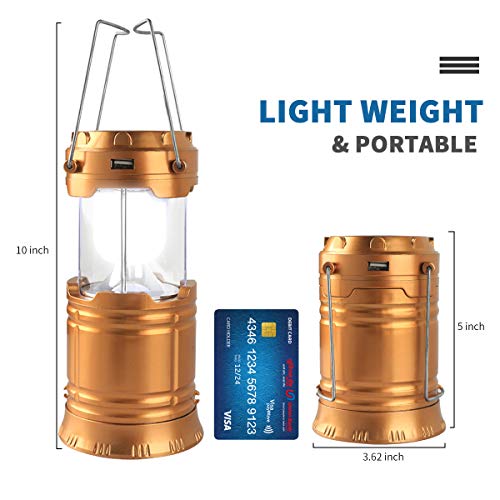 Censinda LED Camping Lantern, Solar and Rechargeable Lantern Flashlight Collapsible and Portable Light for Daily/Camp/Hiking/Night Fishing/Emergency/Hurricanes/Storm(1 Pack) - style: Gold