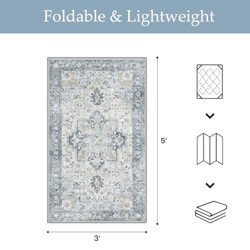 GENIMO Outdoor & Indoor Area Rug 3'x 5', Waterproof, Non-Shedding, Easy Cleaning, Boho Mat for Patio, Living Room, Balcony, Dining Room, RV, Deck, Bedroom, Camping, Outside Carpet,Blue - color: Blue, size: 3' x 5' (Rectangular)