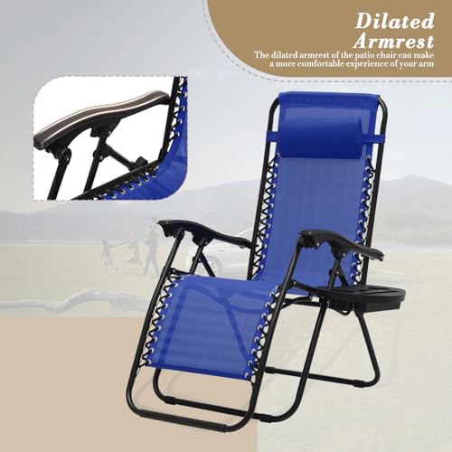 Athena Collection Zero Gravity Outdoor Lounge Chair Set of 2 with Side Table, 25" Width Pool Lounge Lawn Chairs Reclining with Cup Holder, Outdoor Chaise for Beach Patio Backyard Outside, Blue - color: Blue, style: 25" Width