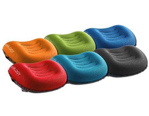 TREKOLOGY Ultralight Inflatable Camping Travel Pillow - ALUFT 2.0 Compressible, Compact, Comfortable, Ergonomic Inflating Pillows for Neck & Lumbar Support While Camp, Hiking, Backpacking - color: Navy Blue