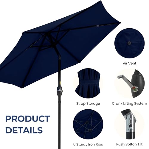SUNVIVI OUTDOOR 7.5' Outdoor Patio Umbrella, Patio Umbrella, Market Umbrella, Aluminum Pole Umbrella with Push Button Tilt and Crank, 6 Ribs, Polyester Canopy, Navy Blue