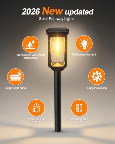 Tenmiro-Solar-Pathway-Lights-Outdoor-8-Pack-LED-Solar-Powered-Garden-Lights-Waterproof-IP65-Auto-On/Off-Outdoor-Light-for-Yard-Lawn-Patio-Path-Walkway-Driveway-Landscape-Lighting-Decor-3000K - color: Warm White, size: 8 Pack