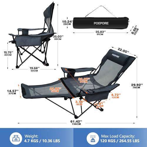 2-Pack Reclining Camping Chair 4 Position with Foot Rest Comfortable for Adults 265Ibs Folding Lounger Mesh Beach Chair with Cooler Bag and Cup Holder for Outdoor Patio - color: Grey, style: 2-Pack - No Cotton Pad