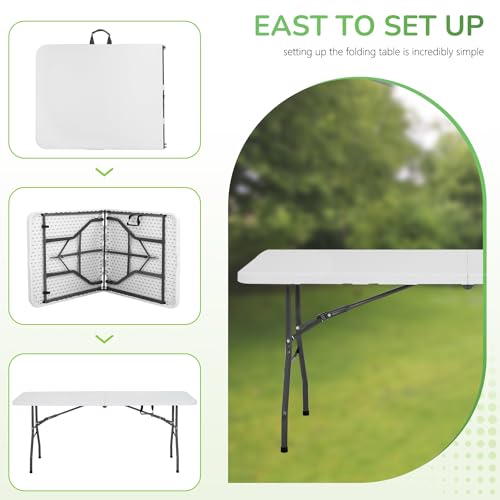 PayLessHere | 6FT Folding Table | Portable Plastic Table with Carry Handle | Waterproof & Foldable Table Design | Steel Frame with Lock | White | for Events, Camping, Indoor & Outdoor Use - color: White, size: 6 FT