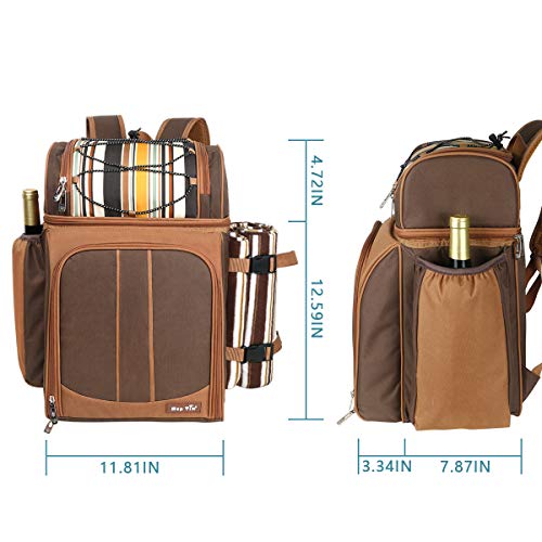 Hap Tim Picnic Basket Backpack for 4 Person with Insulated Leakproof Cooler Compartment, Wine Holder, Fleece Blanket, Cutlery Set, Wedding Gifts for Couples, Engagement Gifts - color: Brown, size: 4 Person