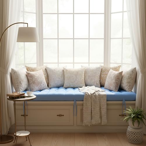 Vercraft Long Floor Cushion Large Floor Cushion with Brushed Cotton 74.8 x 27.5 x 3.15 in Jumbo Lounger Pillow for Outdoor Indoor Bay Window Meditation Yoga Reading Sleeping(1 Pc,Light Blue) - color: Light Blue