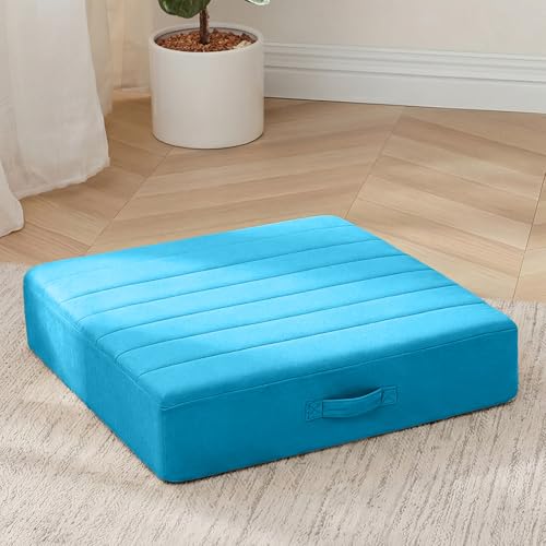 MeMoreCool Square Floor Pillow Seating for Adults Kids, Large Meditation Cushion Floor Pillow with Thick Foam & Soft Tufted Cover, Washable Big Pillow Seat Floor Cushion for Sitting Yoga 24" Blue - color: Sky Blue, size: 24 Inch