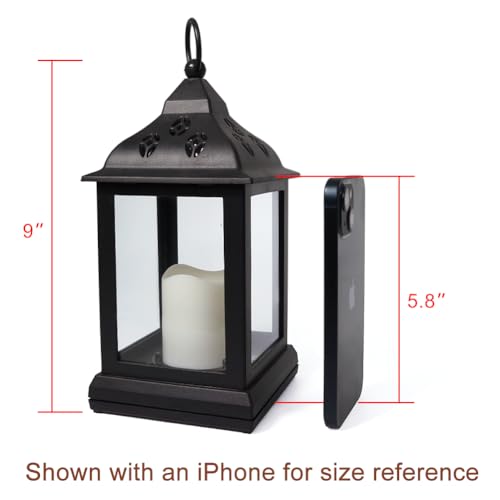 Bright Zeal 2-Pack 9.5" Vintage Decorative Candle Lantern with LED Flickering Flameless Candle (Black, 8hr Timer) - Indoor Hanging Lanterns Decorative Lanterns Battery Powered LED Candle Timer Candle - color: [2-pack] Textured Black - Abs Thermoplastic Co