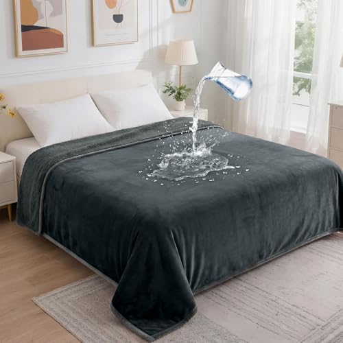 Waterproof Blanket for Bed - Blanket with Waterproof & Stain Proof, Splash Resistant, Machine-Washable Flannel is Soft and Comfortable, Suitable for Sofa (80"x90", Silver Gray/Dark Gray) - color: Gray/Dark Gray, size: 80''x90''