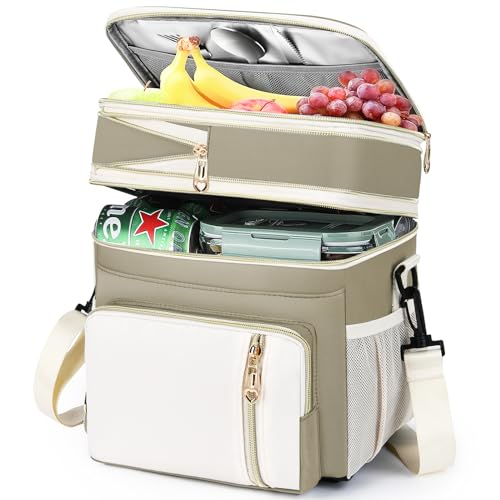 Lunch Box & Lunch Bag for Women Men, Large Insulated Adult Lunch Box Leakproof Lunchbox Cooler Bag for Work Picnic Beach,16L, Beige & White - color: Sand Beige