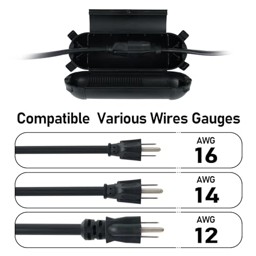 EP 3 Pack Extension Cord Safety Cover - Indoor Outdoor Waterproof Seal Housing for AWG 12/14/16 Cords - Protect Holiday String Lights, Plugs, and Wires - Black - color: Black