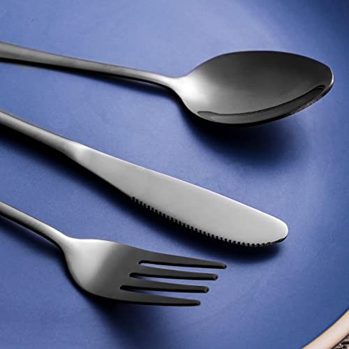 Portable Utensils Set with Case, 4pcs Stainless Steel Reusable Silverware for Lunch Camping School Picnic Workplace Travel, Lunch Box Includ Fork Spoon Knife,Easy to clean,Dishwasher Safe(Black) - color: Black1