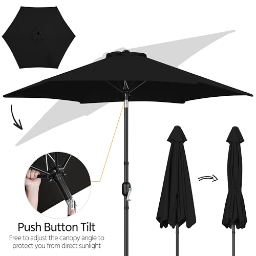 Yaheetech 2 Pack 9FT Outdoor Patio Umbrella Outdoor Table Umbrella w/Push Button Tilt & Crank, Yard Sun Shade UV Protection Waterproof for Pool, Market, Terrace, Beach, Outdoor Restaurant, Black - color: Black, size: 9FT