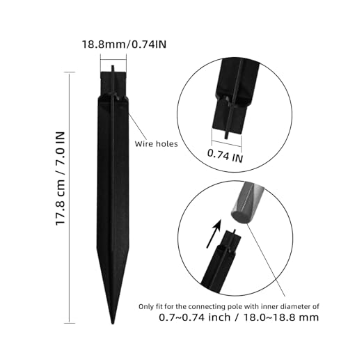 10 Pack Solar Light Stakes Replacement (Fit for Pole Inner Diameter 0.73 inch), ABS Reinforced Ground Spikes with Wire Holes for Outdoor Solar Light Pathway Christmas Landscape Garden Deco - size: ID-0.73"ABS-WireHole
