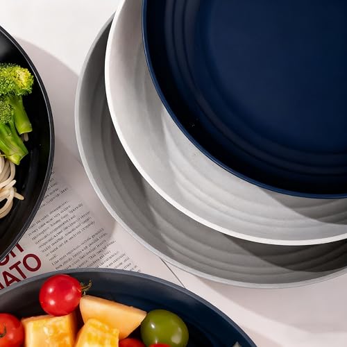 Wheat Straw Deep Dinner Plates Set of 5, Unbreakable Reusable Plates, Microwave & Dishwasher Safe, BPA Free Eco-Friendly Dinnerware for Daily Use & Parties (Multicolor) - color: Multicolor