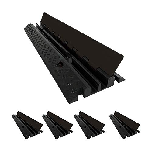 Electriduct Heavy Duty 2 Channel Cable Protector Traffic Wire and Hose Ramp Cord Cover 1.2 Inch Channels 12,000 lbs per Axle CP-RPS-212 - Rubber Black Base/Black Lid, 5 Pack - color: Black, size: 5 Ramps