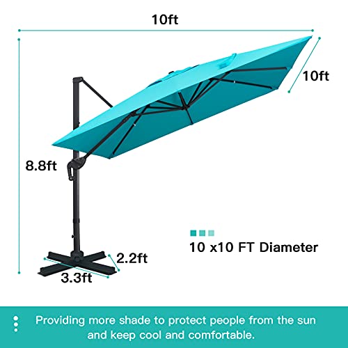 Sunnyglade 10x10Ft Cantilever Patio Umbrella Square Deluxe Offset Umbrella 360°Rotation & Integrated Tilting System Heavy Duty Patio Hanging Umbrella for Market Garden Deck Pool Backyard Patio (Blue) - color: Blue, size: 10 x 10 ft