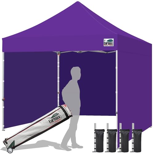 Eurmax USA 10x10 Pop Up Canopy Tent,Commercial Tent with Patented No-Tip Rolling Bag,4 Zippered Removable Walls,UV & Water Resistant Canopy Top,Heavy Duty Outdoor Gazebo,Instant Shelter(Purple) - color: purple, size: 10x10