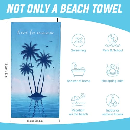 Microfiber Lightweight Beach Towel 63"x31.5" Sand Free Towels Travel Swim Pool Yoga Gym Camping for Adults Women Men Beach Essentials Accessories Vacation Gift Palm Tree (Palm Tree-2, 63"x31.5") - color: Palm Tree-2