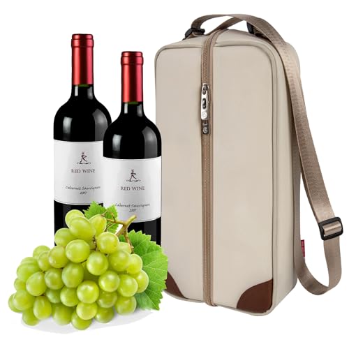 ALLCAMP Wine Tote Bag with Cooler Compartment，Picnic Set Carrying Two Sets of Tableware（Cream-Colored） - color: Cream-Colored, size: 1 Bottle