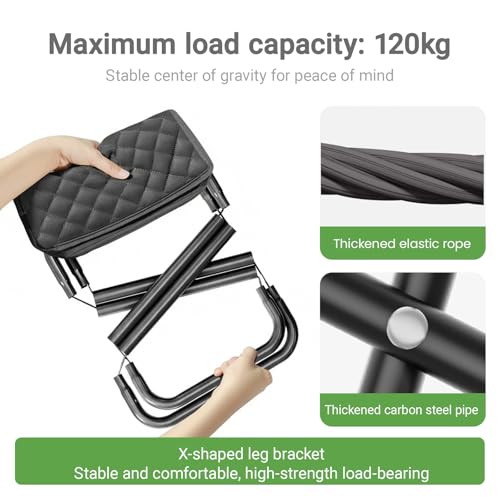 11.8" Foldable Backpack Stool Carbon Steel Collapsible Portable Pocket Chair Thickened Folding Camp Stool 350lbs for Adults Hiking Purse Stools, Black - color: Black