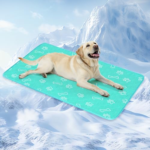 BEAUTYZOO Upgraded Dog Self Cooling Mat Ice Silk Chill Pads for Small Medium Large Dogs Q-MAX＞0.43- Summer Reusable Pet Training Pad - Absorbent Non-Slip Cool Mat for Kennels, Crates, Beds, 22" x 28" - color: Aqua Blue, size: Medium 22in X 28in (1 Pack)