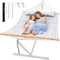 ANAGOO Double Quilted Outdoor Hammock for 2 Adults, 500lb Capacity Backyard & Camping Hammock with Pillow and Bamboo Spreader Bar, Fits 11–15ft Hammock Stands (Stand Not Included),White Gray - color: White Gray(without Stand)
