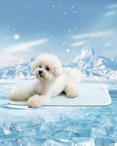 Dog Cooling Mat - Instant Cooling Pet Bed for Dogs & Cats, 6-12°F Drop, Non-Toxic & Machine Washable, Anti-Slip Bottom, Cool Mat for Indoor & Travel Use Light Blue 28" x 22" - color: Light Blue, size: M (28" x 22")