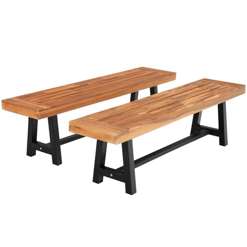 Sophia & William Outdoor Bench Garden Bench Wood 63", Patio Dining Bench Weatherproof, Wooden Park Front Porch Benches for Outside, Backless Acacia Wood Bench Long Narrow Clearance, 2 Pack, Teak