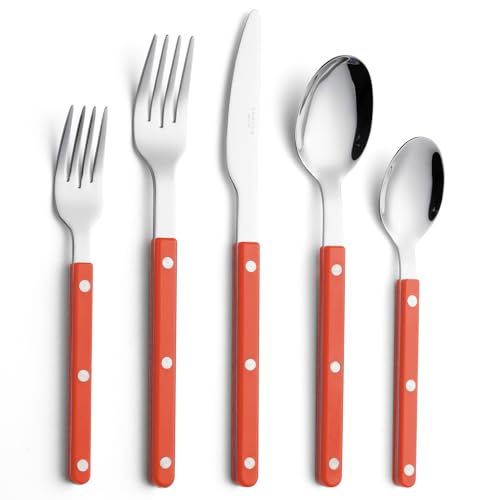 ANNOVA Silverware Set, Retro/Rivet Colorful Stainless Steel Tableware Kitchen Flatware Set Utensils, Includes Dinner Knives, Forks, Spoons, Salad Forks & Dessert Spoons (Orange, 10 Pieces) - color: Orange