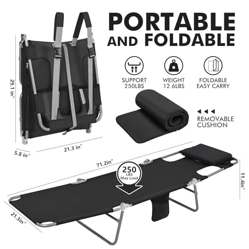 3 in 1 Women Comfort Backpack Tanning Beach Chair with Face Hole & Cushion | Portable Folding Lounge Sun Chair for Adults Outside Reading Sunbathing Poolside | Reclining 6 Position | 2 Pack - color: Black / 2 Pack