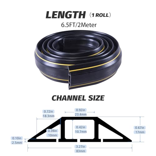 6.5FT Heavy Duty PVC Floor Cable Cover, Floor Cord Cover, Cable Protector Protect Wire for Indoor and Outdoor Cable Cavity = 0.94" (W) x 0.4" (H)(3 Channels - size: 3 channel 6.5FT