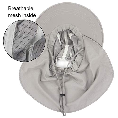 Muryobao Women's Sun Hat Outdoor UV Protection Foldable Mesh Hat Wide Brim Summer Beach Fishing Cap with Neck Flap - color: Light Grey