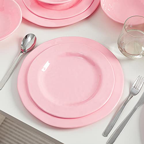 LEHAHA Pink Dishes Melamine Dinnerware Sets, 12 Piece Kitchen Plates and Bowls Dinnerware Sets, Lightweight, BPA free Melamine Dishes for Girls, Valentine's Day, Mother's Day. - color: Pink