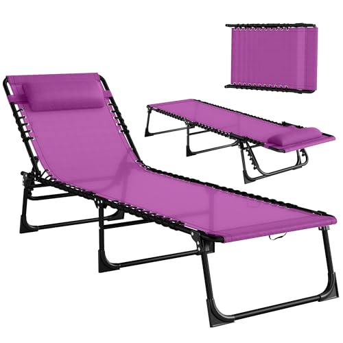 Outsunny Folding Chaise Lounge Chair, Patio Sun Tanning Chair, Outdoor Chaise Lounger with 4-Position Reclining Back, Breathable Mesh Seat for Beach, Poolside, Yard, Purple - color: Purple, size: 1 Pack