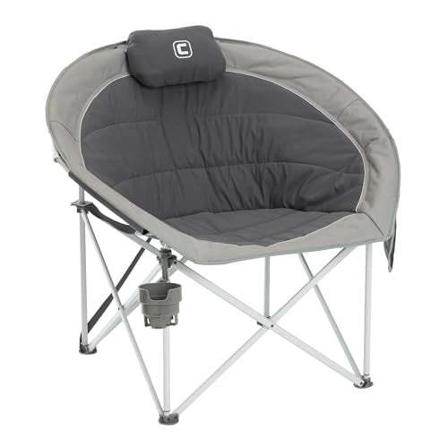 CORE Oversized Papasan Saucer Chair | Foldable Moon Lounge Chair with Cupholder & Storage Pocket for Indoor Home or Outdoor Camping | Perfect for Concert Seat, Sports, Beach, Travel & Picnic - color: Dark Gray