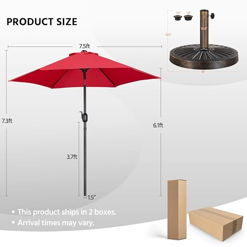 Yaheetech 7.5FT Patio Umbrella Outdoor with Heavy Duty Base Included,Table Umbrella with Push Button Tilt and Crank, UV Protection Waterproof for Yard/Outdoor/Wedding Parties and Events - Red - color: Red, size: 7.5FT