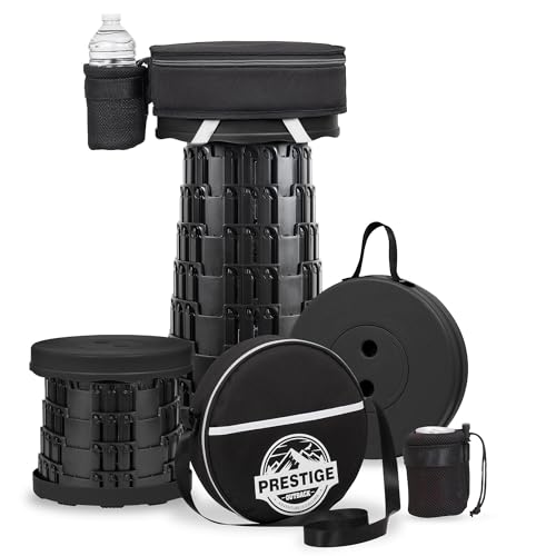 2025 Upgraded Collapsible Stool & 3-in-1 Cushioned Carry Bag, Adjustable Height Folding Stool, Telescopic Camping Chair Retractable Seat or Footrest for Outdoors & Travel, Max 620lbs - color: Black, size: 1 Pack Stool with Carry Case