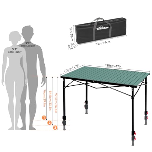 Join Nature Portable Outdoor Adjustable Height Camping Table, Large for 2-6 Person, Foldable Roll-up Aluminum Camp Table with Carry Bag for Picnic, Camp, Sturdy, Stable, Loads 220 Lbs (Green) - color: Green