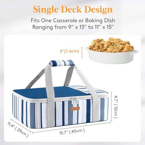 LUNCIA Insulated Single Decker Casserole Carrier, Lasagna Lugger Tote Keeps Food Hot or Cold, Thermal Lunch Bag for Potluck Parties, Picnic and Cookouts, Fits 9" x 13" Baking Dish, Blue - color: Blue, size: 15.7 x 11.4 x 4.7inch
