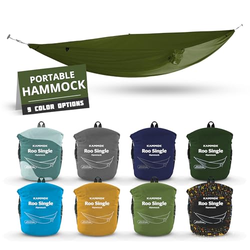 KAMMOK Roo Single UL - Ultralight Camping Hammock, Water Repellent, Portable, Durable, Indoor/Outdoor Hammock Moss Green - color: Moss Green, size: Roo Single Ultralight