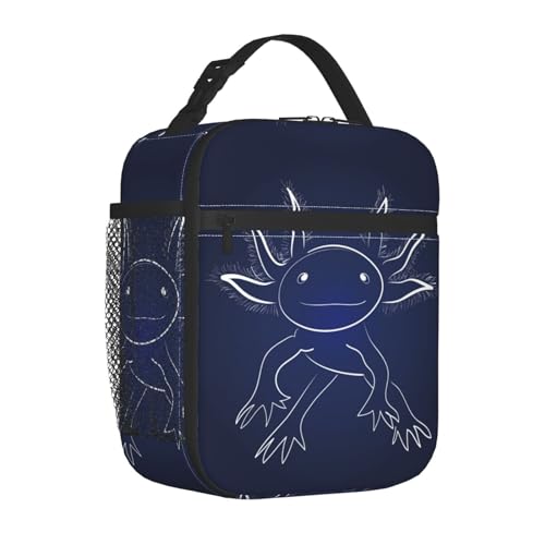 Blue Axolotl Print Salamander Insulated Lunch Bag Portable Reusable Zipper Lunch Box For Men Women Work Picnic Travel Camping - color: Black33