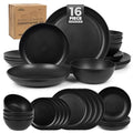 Grow Forward 16-piece Premium Wheat Straw Dinnerware Sets for 4 - Unbreakable Dishwasher & Microwave Safe Plastic Plates and Bowls Sets - Patio, Outdoors, RV, Camping Dishes - Midnight - color: Midnight Black