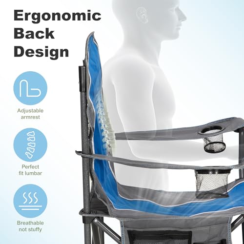 LET'S CAMP Oversized Outdoor Folding Camping Chair, 2 Pack Heavy Duty Arm Chairs with Cup Holder and Storage Bag, 350 LBS Weight Capacity, Blue - color: Blue Grey, size: 2 Packs